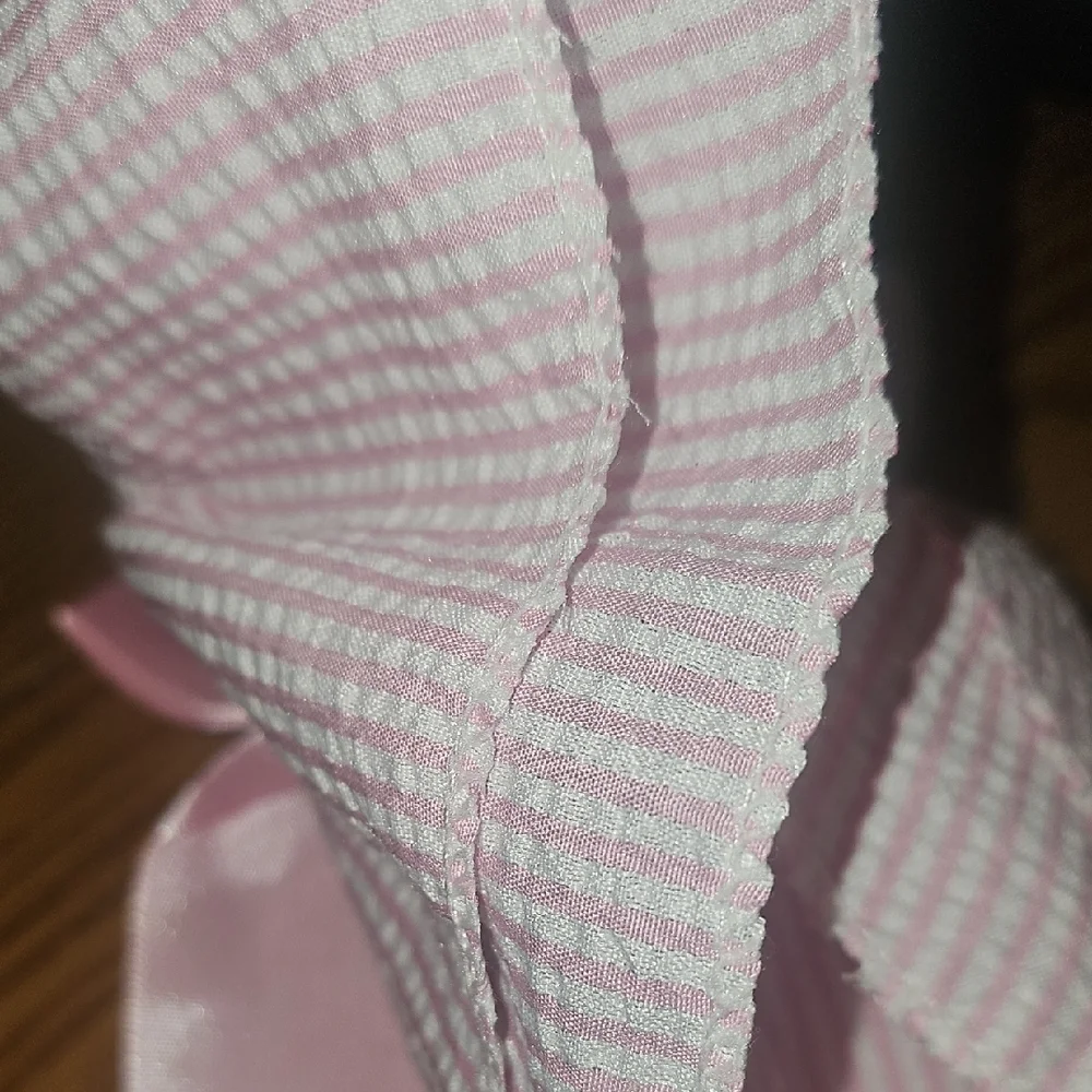 Pink Striped Dog Dress with Pearl Detail Bow Size Small